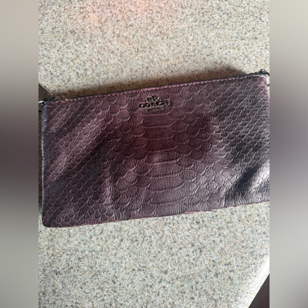 Coach Dark Purple Brown Embossed Clutch Crossbody NO STRAP